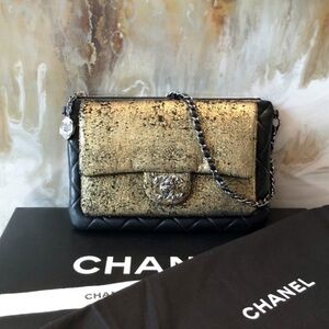 CHANEL Mineral Nights Clutch Gold Black Lambskin Wristlet Circa 2012 Limited Ed